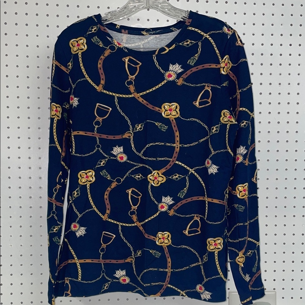 Kim Rogers Perfectly Soft Horse Bridle Pull Over Shirt.  Medium.‎  100% Cotton.